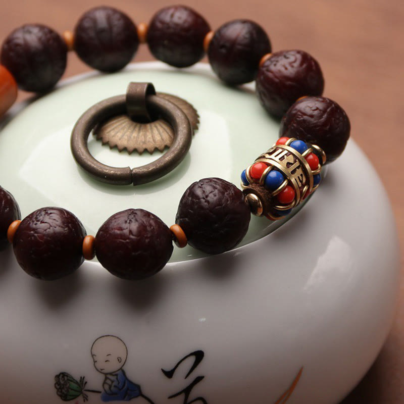 KarmaRipple's Tibetan Bodhi Seed Agate Bead Fortune Wealth Tassel Talisman Wrist Mala p22