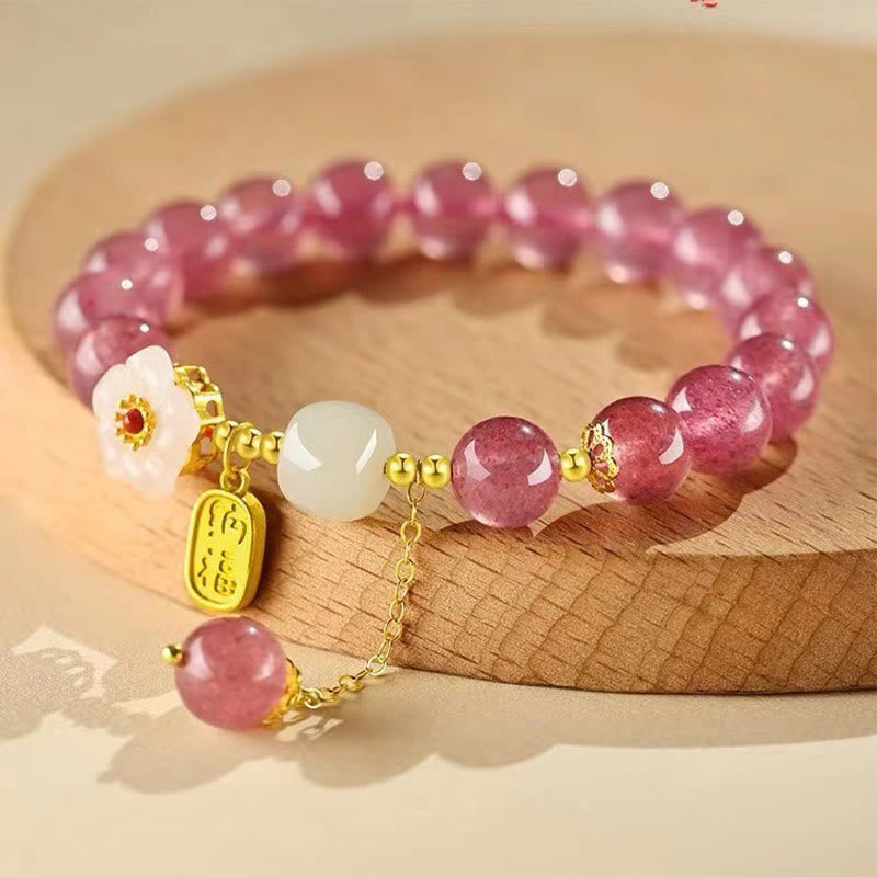 KarmaRipple's Strawberry Quartz Fu Character Pink Gemstone Balancing Bracelet p1