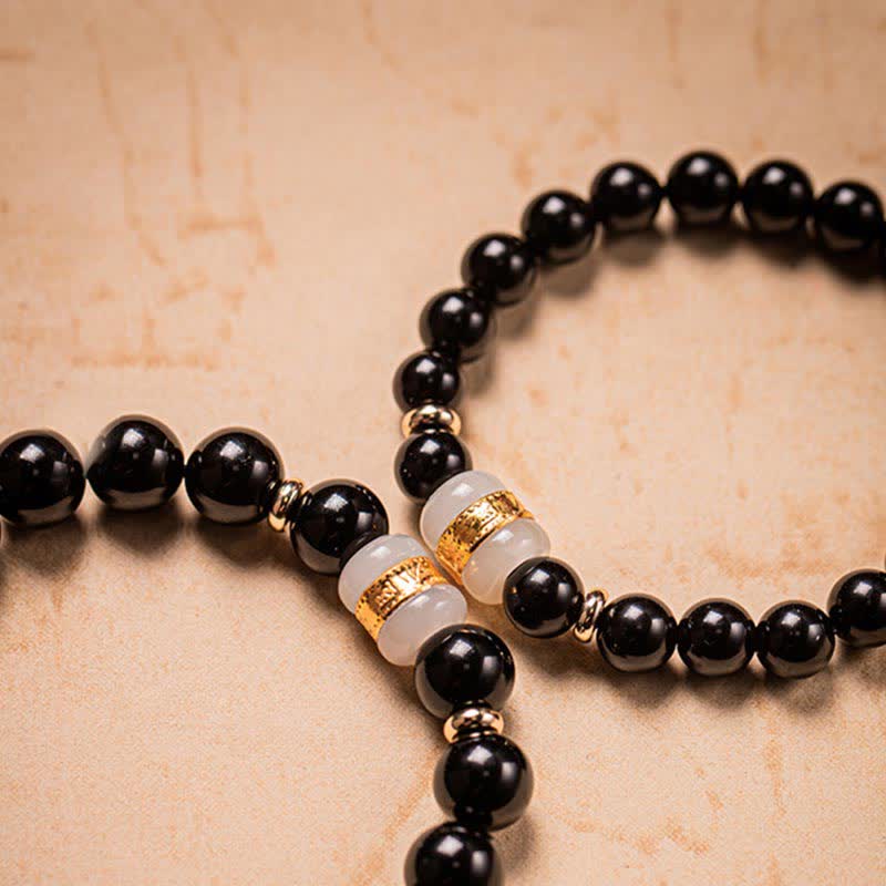 KarmaRipple's Black Obsidian Jade Om Mani Padme Hum Strength Pair Magnetic Bracelet p15