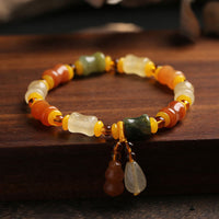 KarmaRipple's Authentic Golden Silk Jade Gourd Wealth Talisman Bracelet