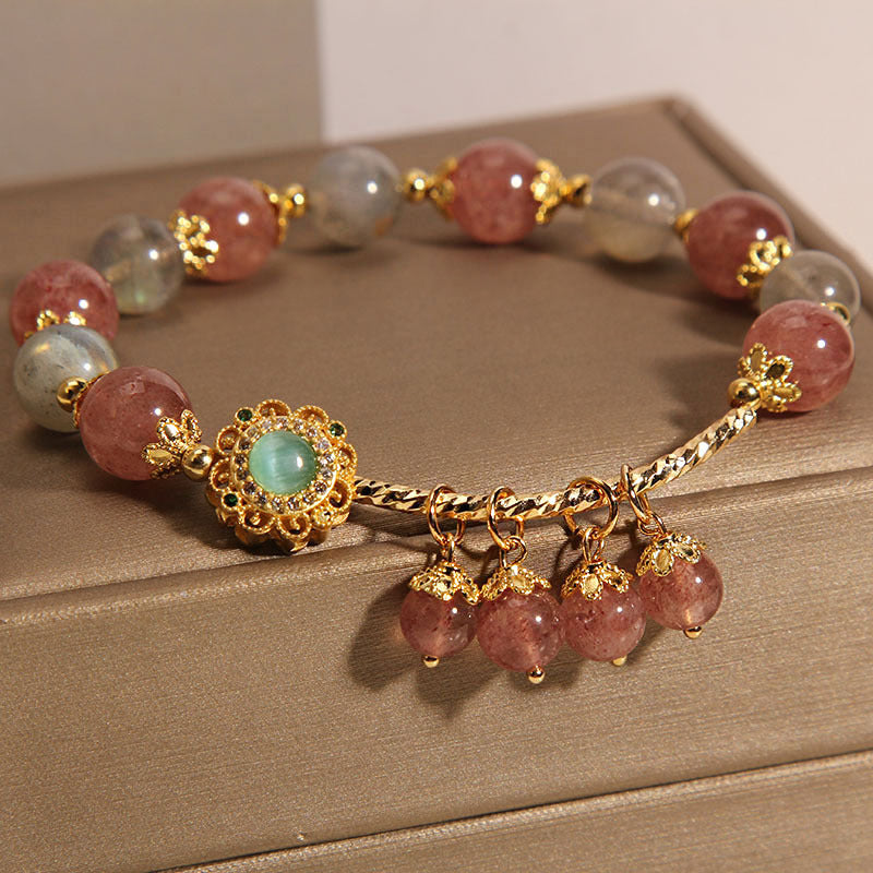 KarmaRipple's Strawberry Quartz Moonstone Balancing Tassel Talisman Bracelet p6