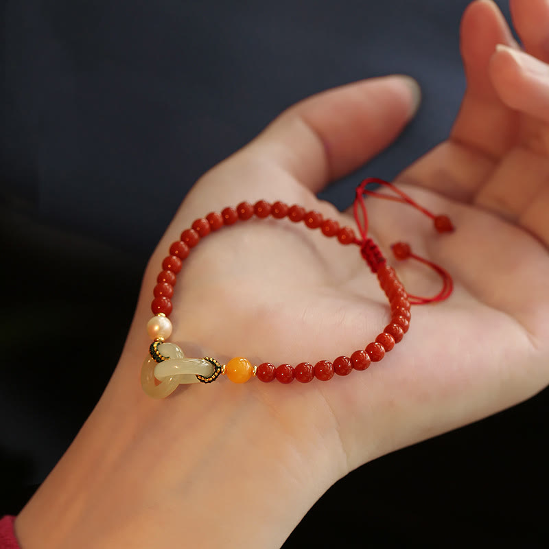 KarmaRipple's Authentic Red Agate Hetian Jade Double Peace Buckle Confidence Bracelet p8