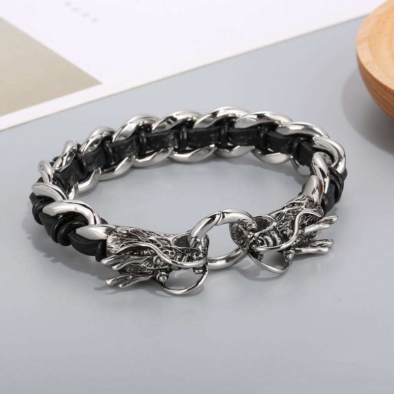 KarmaRipple's Dragon Leather Titanium Steel Protection Fortune Woven Bracelet p6