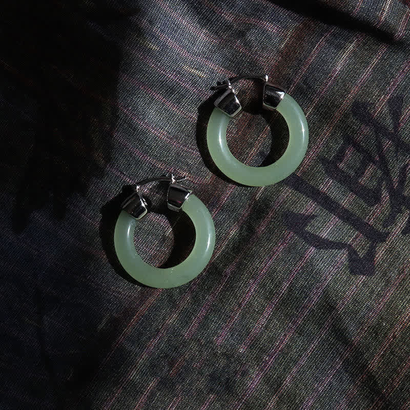 KarmaRipple's Round Jade Ivory Jade Prosperity Earrings p7
