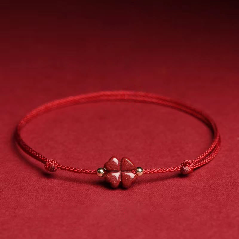 KarmaRipple's Authentic Cinnabar Four Leaf Clover Blessing Red String Bracelet Anklet p25