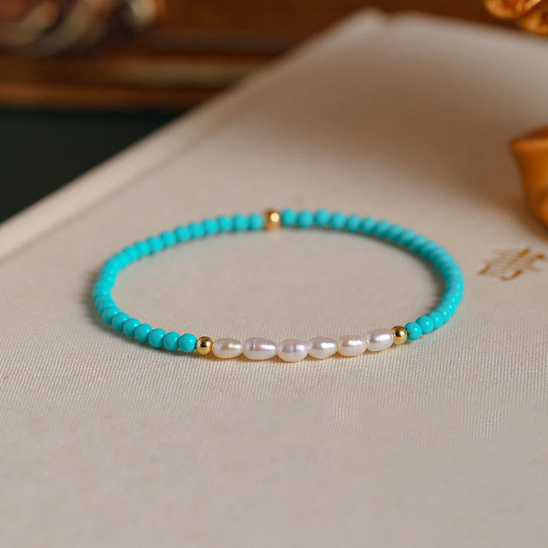 KarmaRipple's Turquoise Red Agate Pearl Small Beaded Protection Bracelet p2