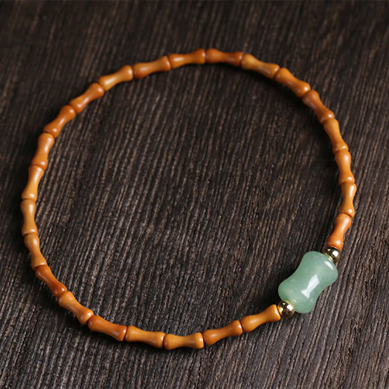 KarmaRipple's Authentic Olive Pit Green Aventurine Bamboo Pattern Fortune Bracelet p6