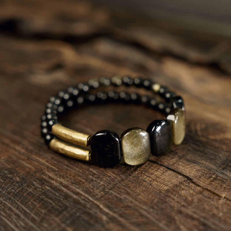 KarmaRipple's Black Obsidian Gold Sheen Obsidian Strengthen Bracelet p1