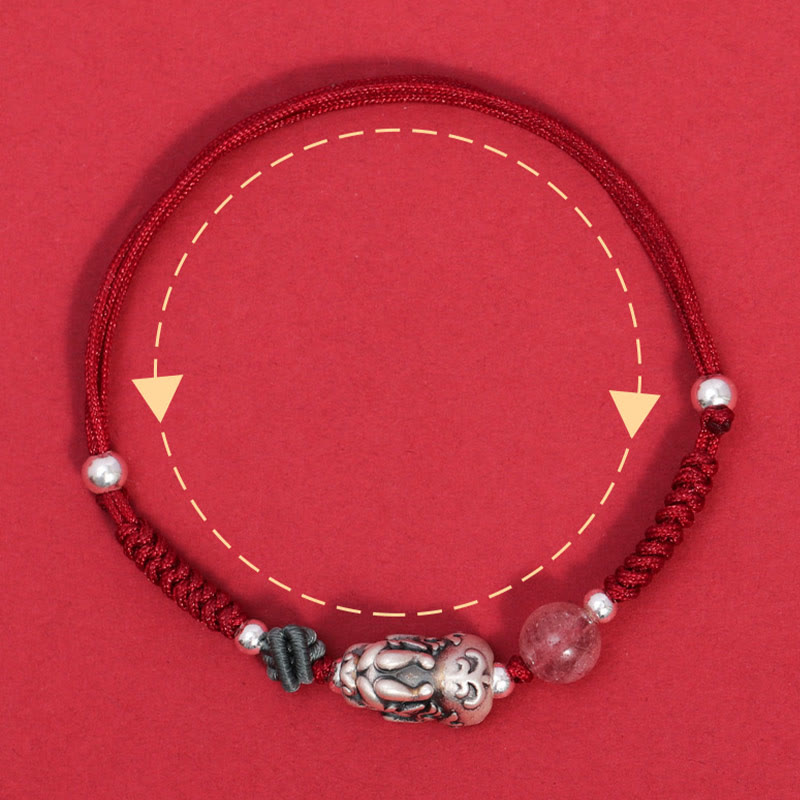 KarmaRipple's 999 Sterling Silver PiXiu Strawberry Quartz Bead Wealth Fortune Woven Bracelet p6