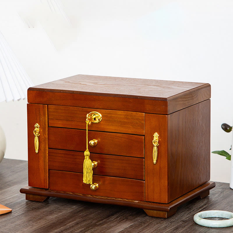 KarmaRipple's Vintage Large Capacity Wooden Jewelry Box Jewelry Storage Box With Mirror p6