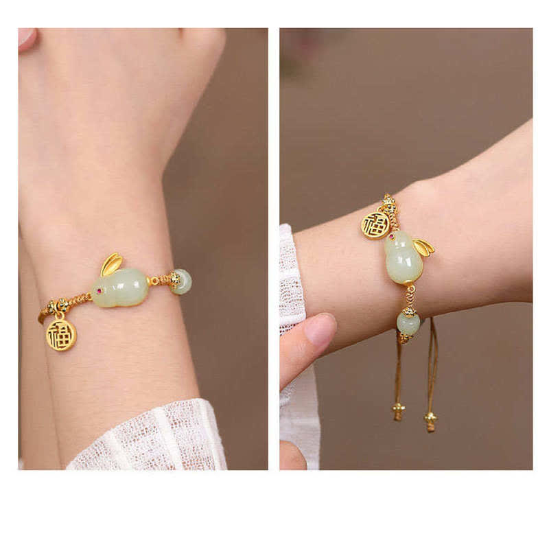 KarmaRipple's Year of the Rabbit Hetian Jade Happiness Blessing Wealth String Bracelet p5