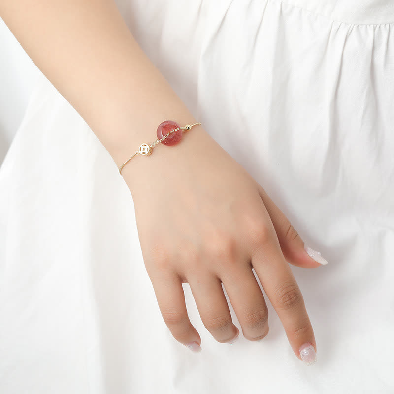 KarmaRipple's Strawberry Quartz Peace Buckle Coin Love Bracelet p3