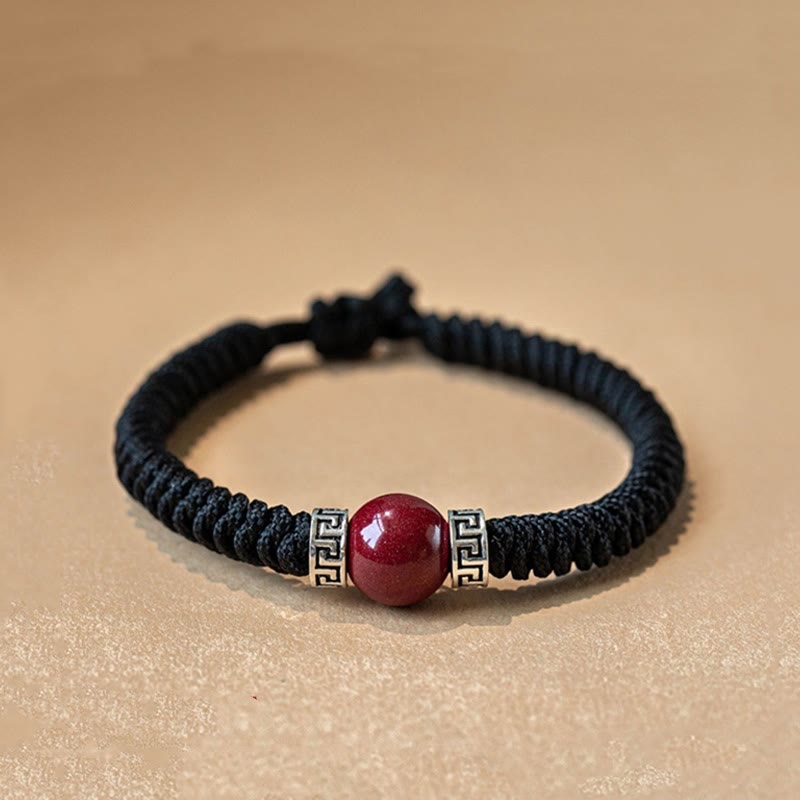 KarmaRipple's 925 Sterling Silver Authentic Cinnabar Bead Calm Handmade Woven String Bracelet p30