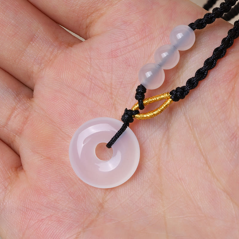 KarmaRipple's Strawberry Quartz Chalcedony Peace Buckle Balancing Pendant Necklace p9