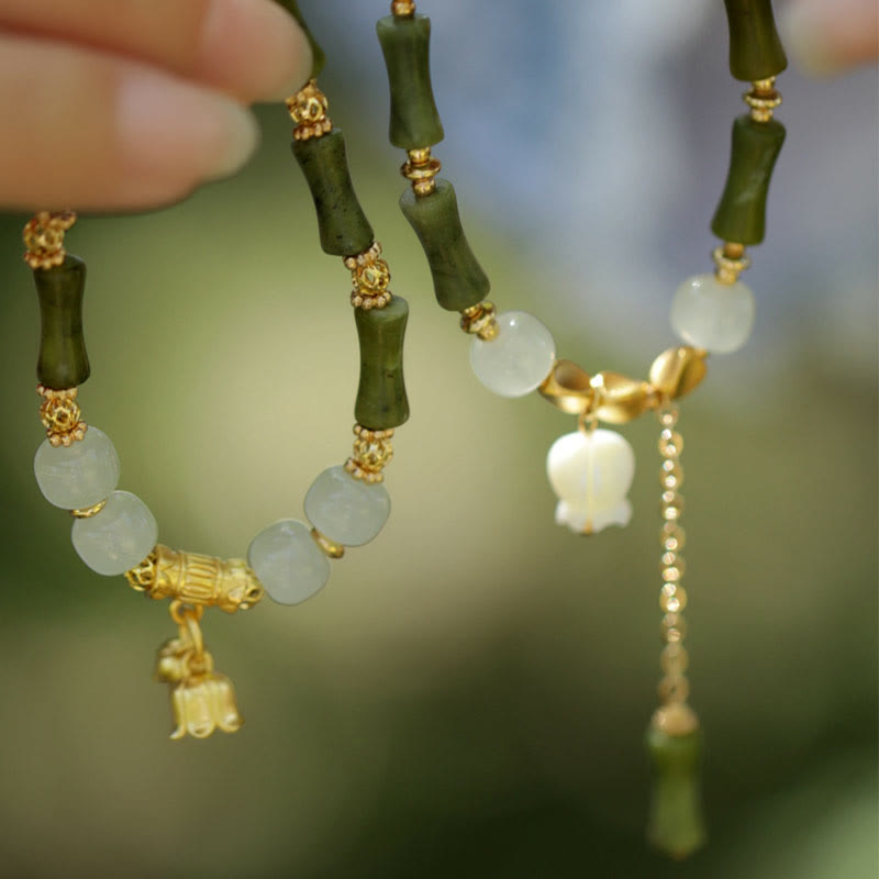 KarmaRipple's Green Bamboo Jade Lily of the Valley Wealth Bracelet p5