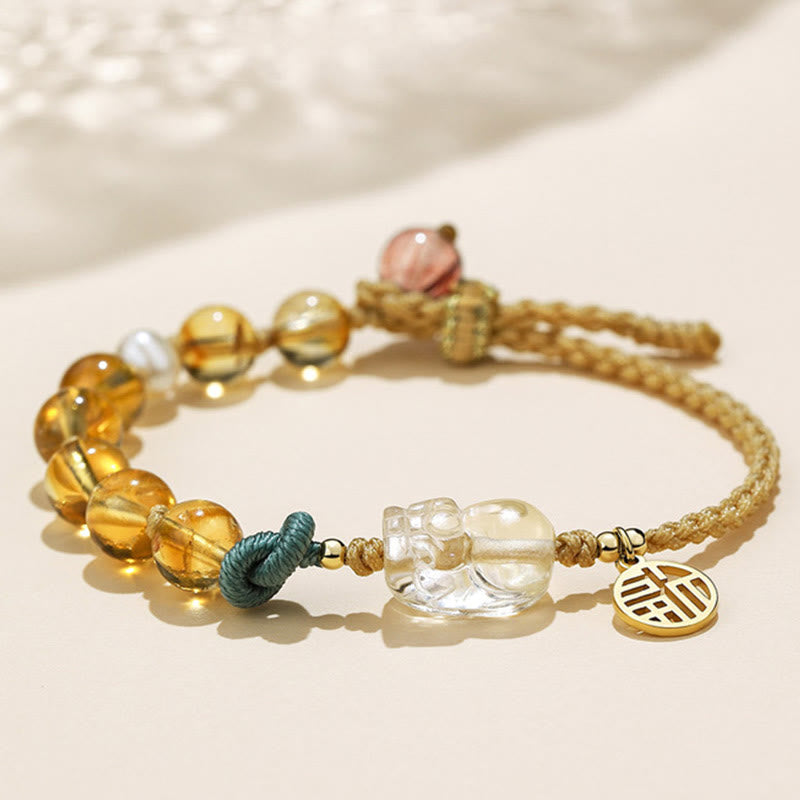 KarmaRipple's Citrine PiXiu Fu Character Prosperity String Woven Bracelet p2