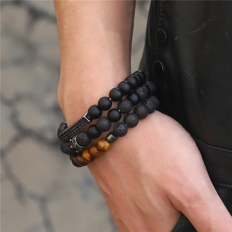 KarmaRipple's 3Pcs Frosted Stone Lava Rock Tiger Eye Activate Bracelet p3