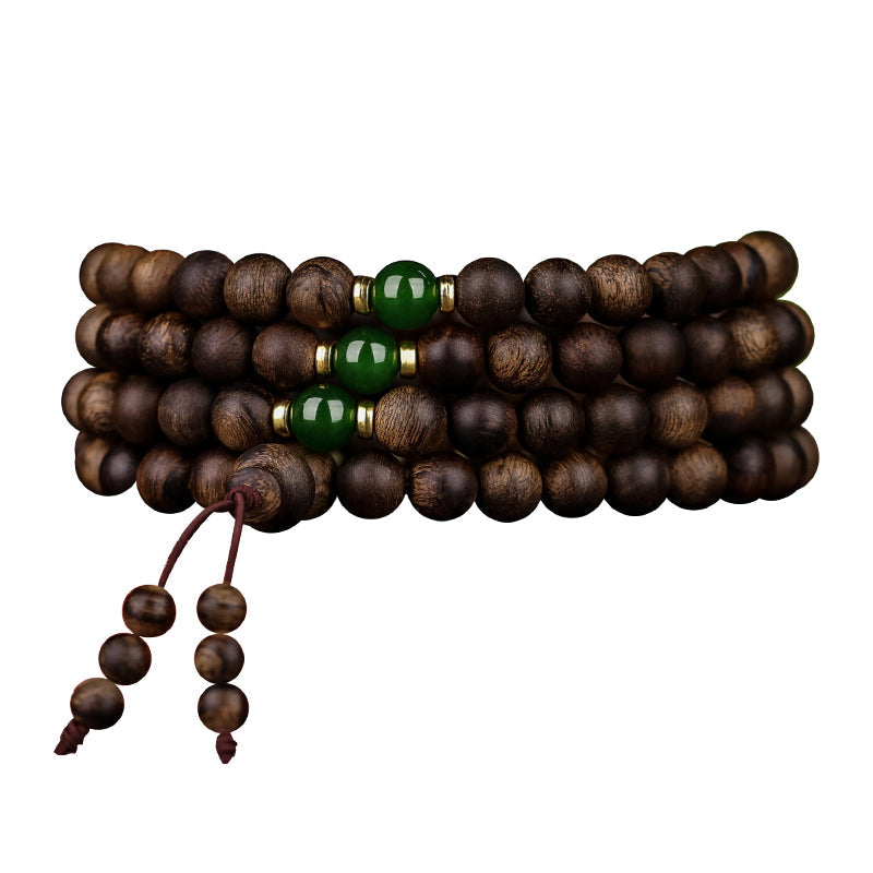 KarmaRipple's 108 Mala Beadwork Indonesia Tarakan Rare Agarwood Cyan Jade Ward Off Evil Spirits Bracelet p3