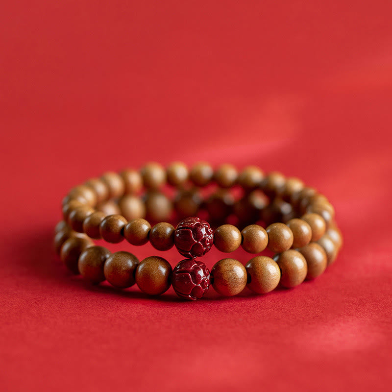 KarmaRipple's Peach Wood Lotus Cinnabar Fortune Wealth Bracelet p2