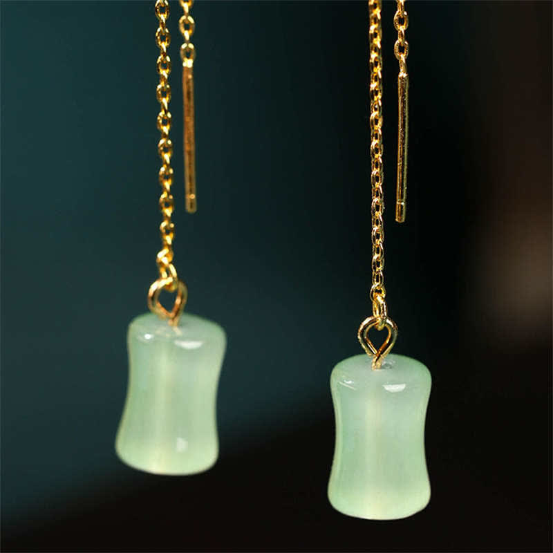 KarmaRipple's Jade Bamboo Pattern Fortune Drop Earrings p5