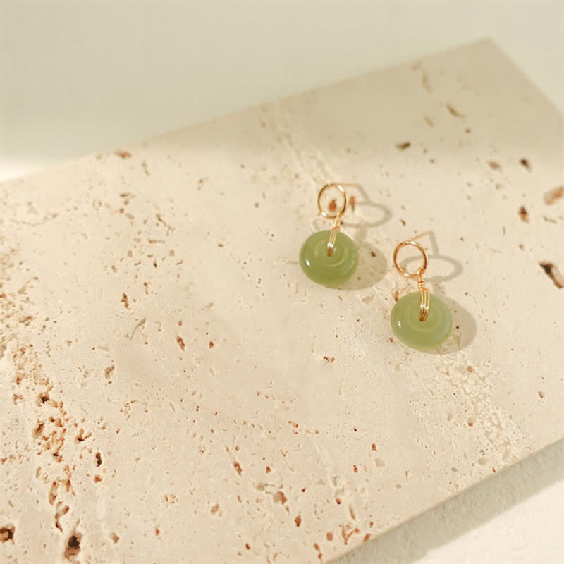 KarmaRipple's Round Jade Peace Buckle Fortune Drop Earrings p9