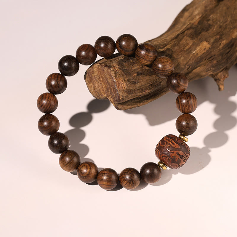 KarmaRipple's Rosewood Auspicious Clouds Totem Fu Character Bamboo Pattern Warmth Bracelet p4