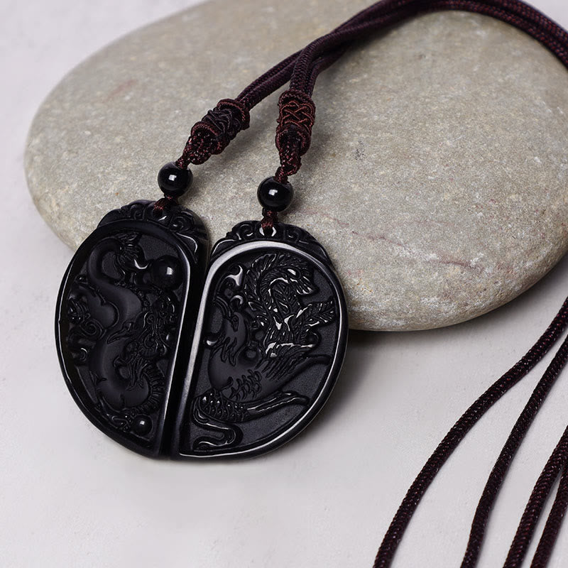 KarmaRipple's Black Obsidian Love Dragon Phoenix Protection Pendant Necklace p5