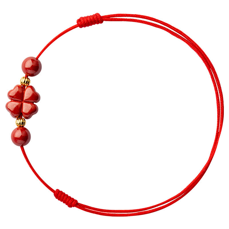 KarmaRipple's Four Leaf Clover Cinnabar Blessing Calm String Bracelet Anklet p22
