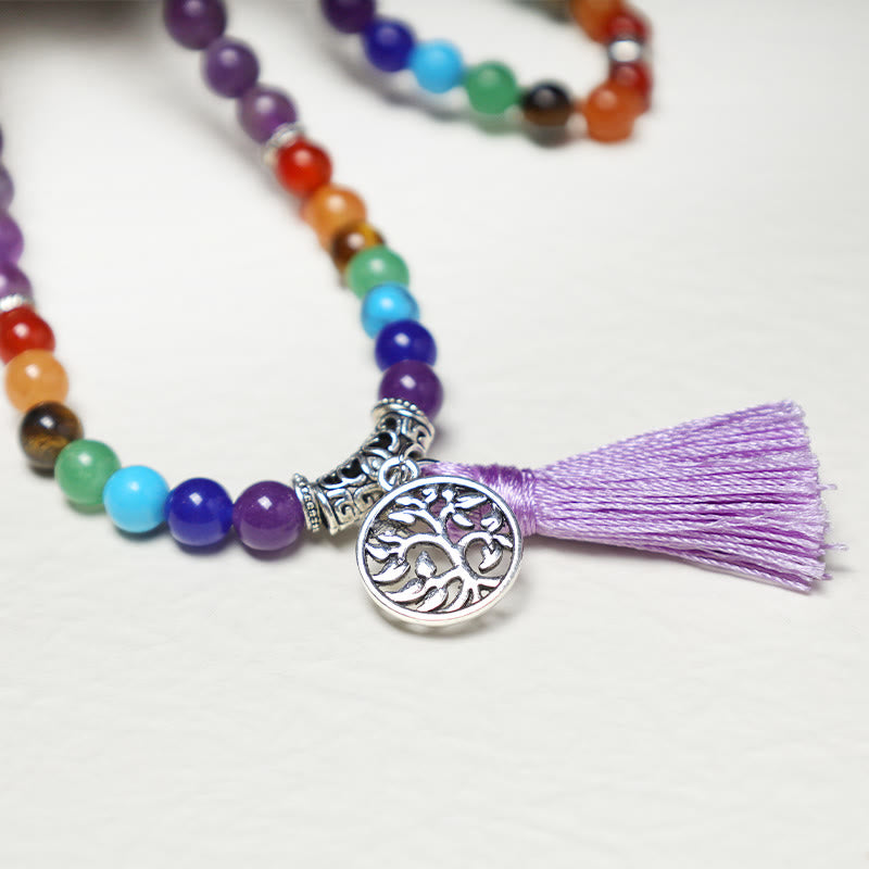 KarmaRipple's Balancing Gemstone Mala Prayer Beadwork 108 Meditation Balancing Multilayer Bracelet Pendant p6