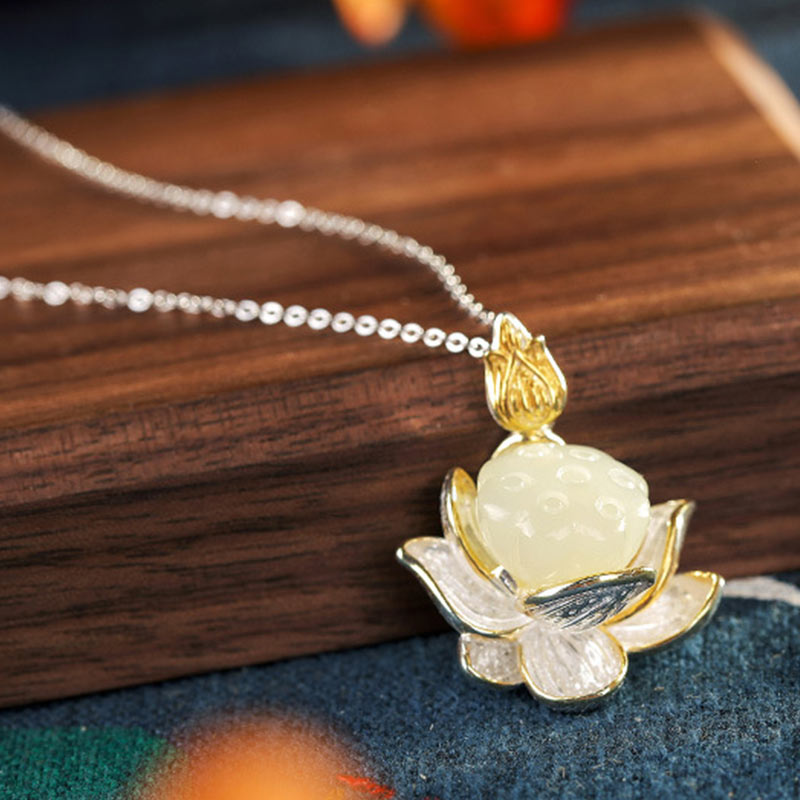 KarmaRipple's Ivory Jade Lotus Flower Happiness Pendant p5
