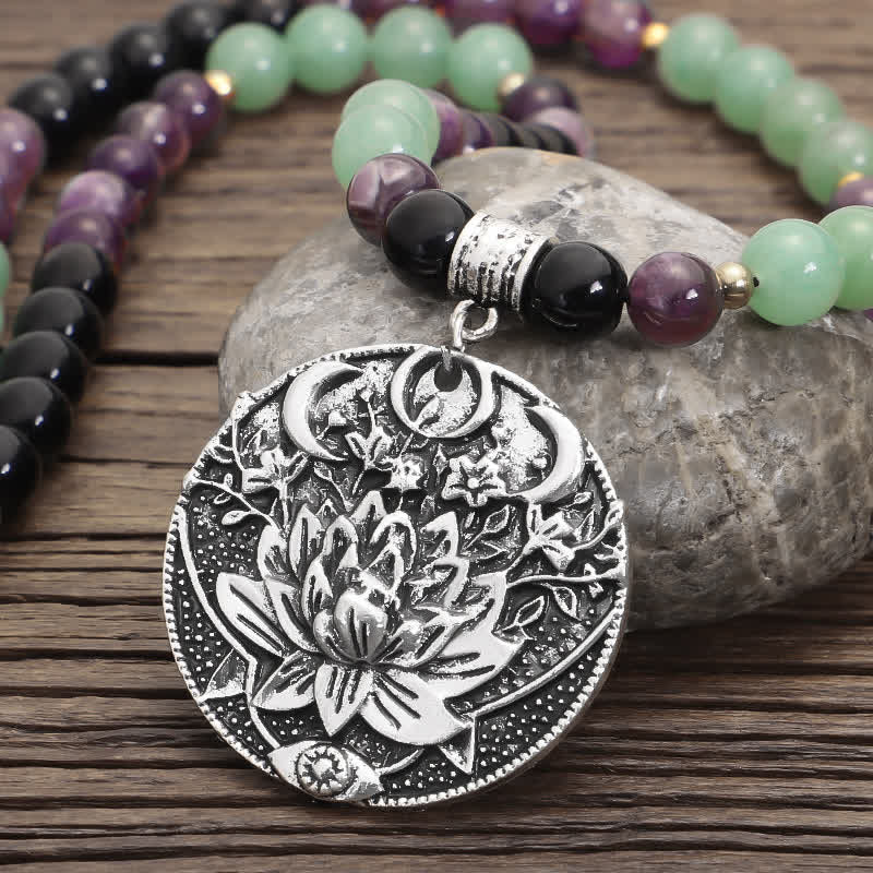 KarmaRipple's 108 Mala Beadwork Amethyst Green Aventurine Lotus Meditation Bracelet p9