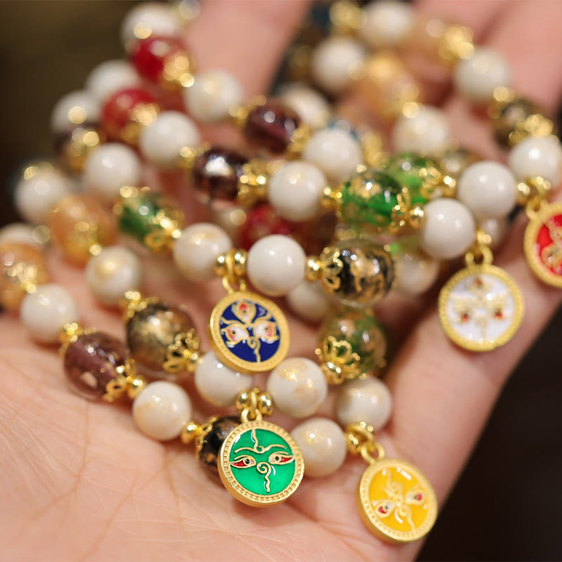 KarmaRipple's Tibetan Five God Of Wealth Fortune Liuli Glass Bead Incense Ash Porcelain Bead Talisman Bracelet p8