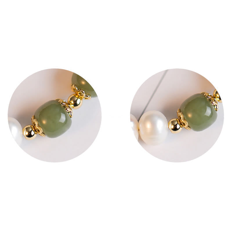 KarmaRipple's 14K Gold Plated Authentic Pearl Hetian Cyan Jade Ivory Jade Sincerity Bead Chain Bracelet p8