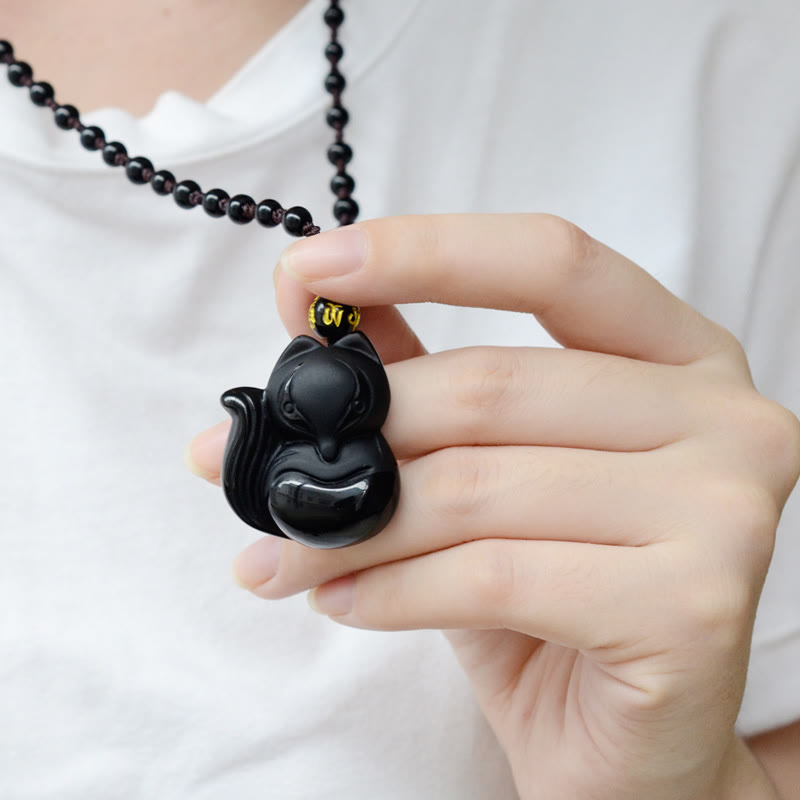 KarmaRipple's Authentic Black Obsidian Tiger Eye Ice Obsidian Fox Necklace Amulet Pendant p9