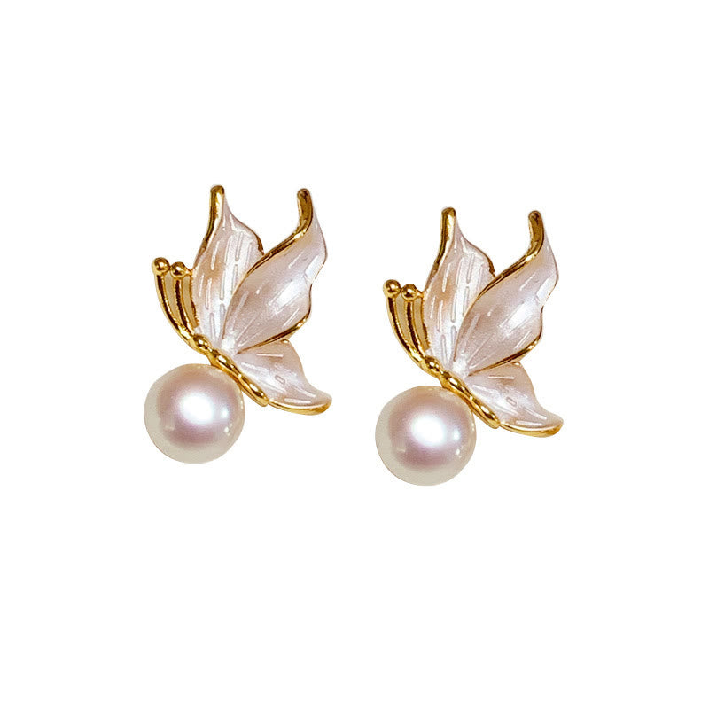 KarmaRipple's 925 Sterling Silver Posts Bronze Plated Gold Authentic Pearl Bead Butterfly Wisdom Stud Earrings p7