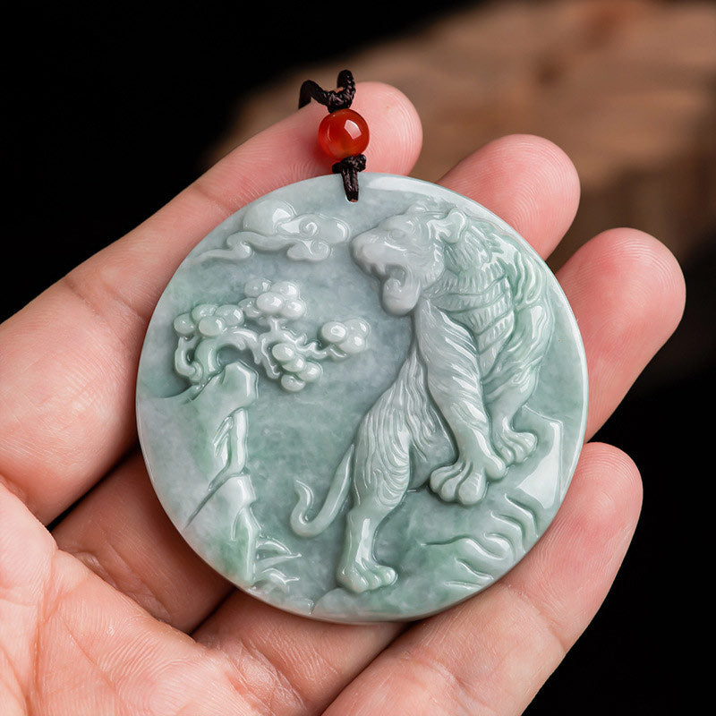 KarmaRipple's Chinese Zodiac Tiger Jade Protection Pendant String Necklace p5
