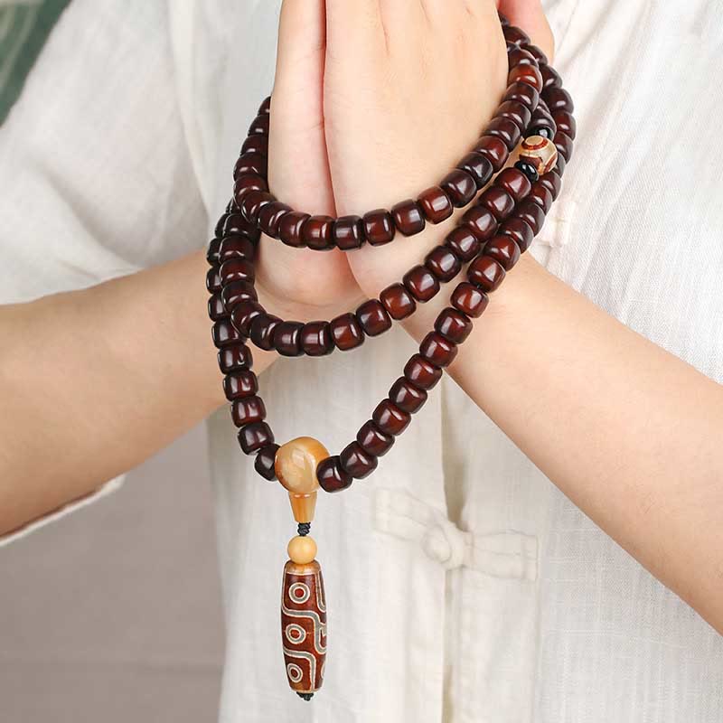 KarmaRipple's 108 Mala Beadwork Three-eyed Dzi Bead Nine-eye Dzi Bead Jade Fortune Bracelet p11