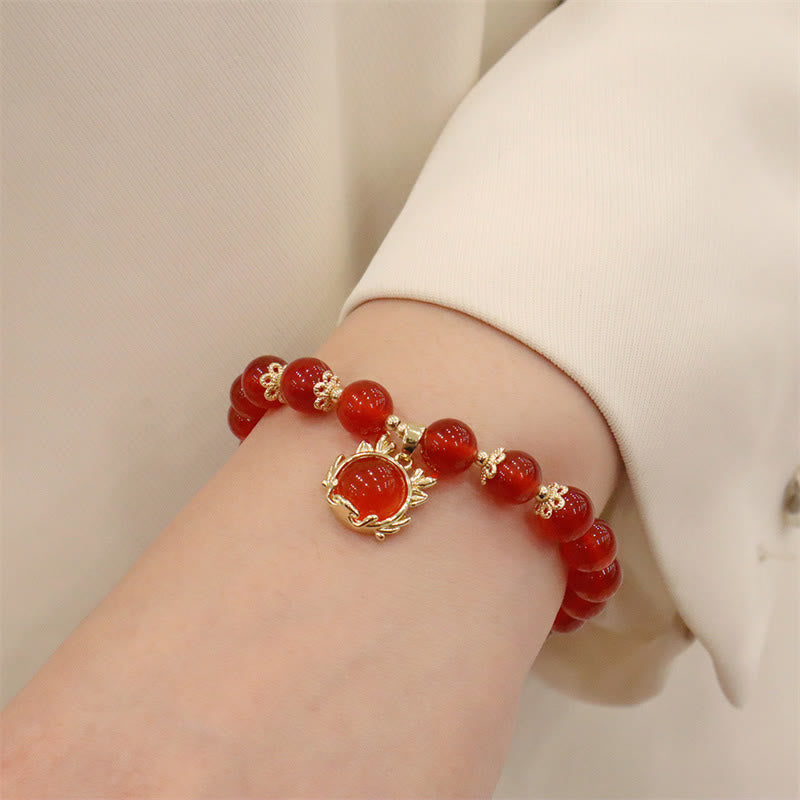 KarmaRipple's Year of the Dragon Red Agate Jade Peace Buckle Fu Character Success Bracelet ( p21
