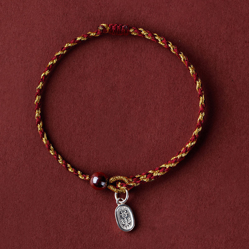KarmaRipple's Handcrafted Red Gold Rope Lotus Peace And Joy Talisman Braid Bracelet p27