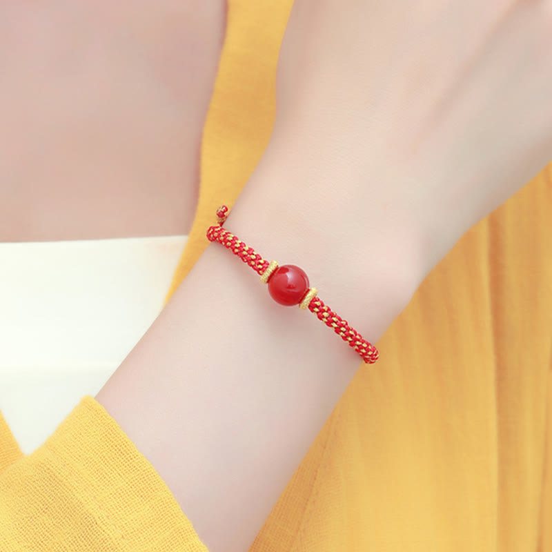 KarmaRipple's Handmade Red Agate Amethyst Golden Rutilated Quartz Pink Gemstone Bead Calm Woven Bracelet p13