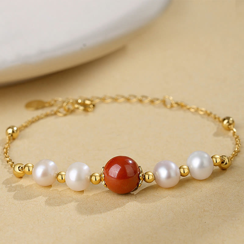 KarmaRipple's 925 Sterling Silver Pearl Cinnabar Balancing Bead Chain Bracelet p15