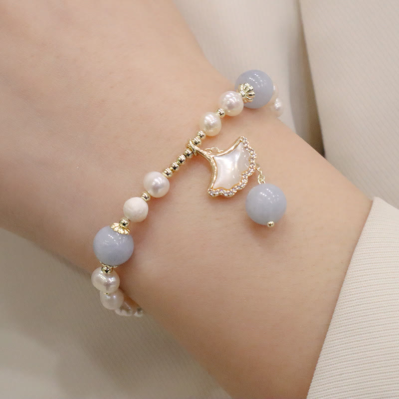 KarmaRipple's Authentic Aquamarine Pearl Balancing Ginkgo Leaf Butterfly Talisman Bracelet p5