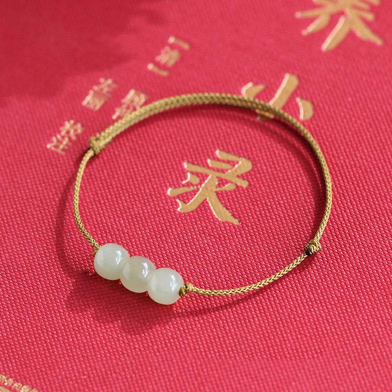 KarmaRipple's Three Beadwork Jade Fortune String Weave Bracelet p7