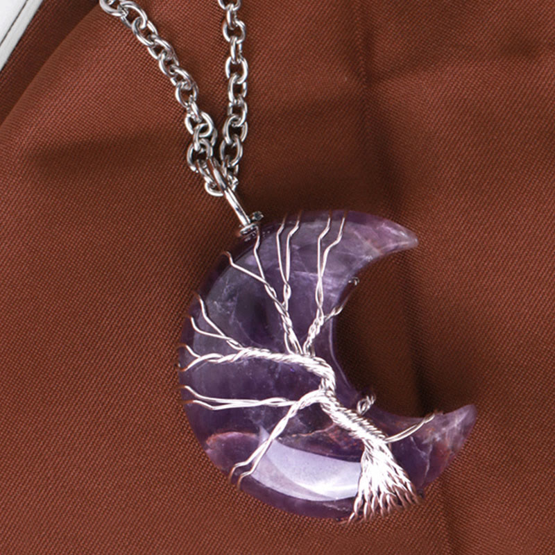 KarmaRipple's Authentic Quartz Gemstone Moon Tree Of Life Balancing Energy Pendant Necklace p8