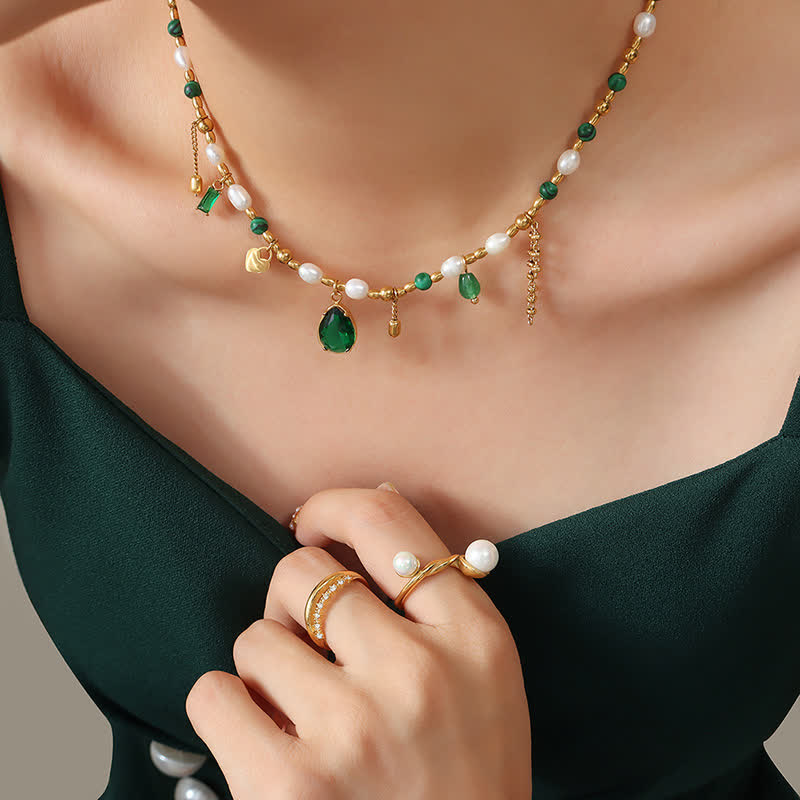 KarmaRipple's Pearl Bead Zircon Turquoise Calm Pendant Necklace p4
