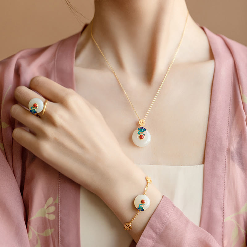 KarmaRipple's Jade Bronze Coins Auspicious Clouds Prosperity Pendant Necklace Bracelet Ring Earrings p6