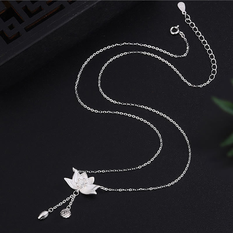 KarmaRipple's 999 Sterling Silver Lotus Flower Pod Carved Enlightenment Pendant Necklace p5