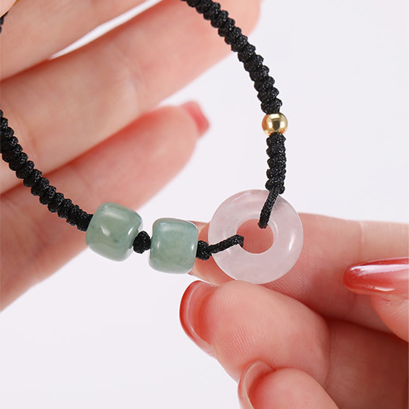KarmaRipple's 2Pcs Green Aventurine Ivory Jade Peace Buckle Fortune Woven Pair Bracelet p7