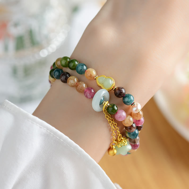 KarmaRipple's Multicolored Tourmaline Gourd Wisdom Double Wrap Lily Of The Valley Talisman Bracelet p7