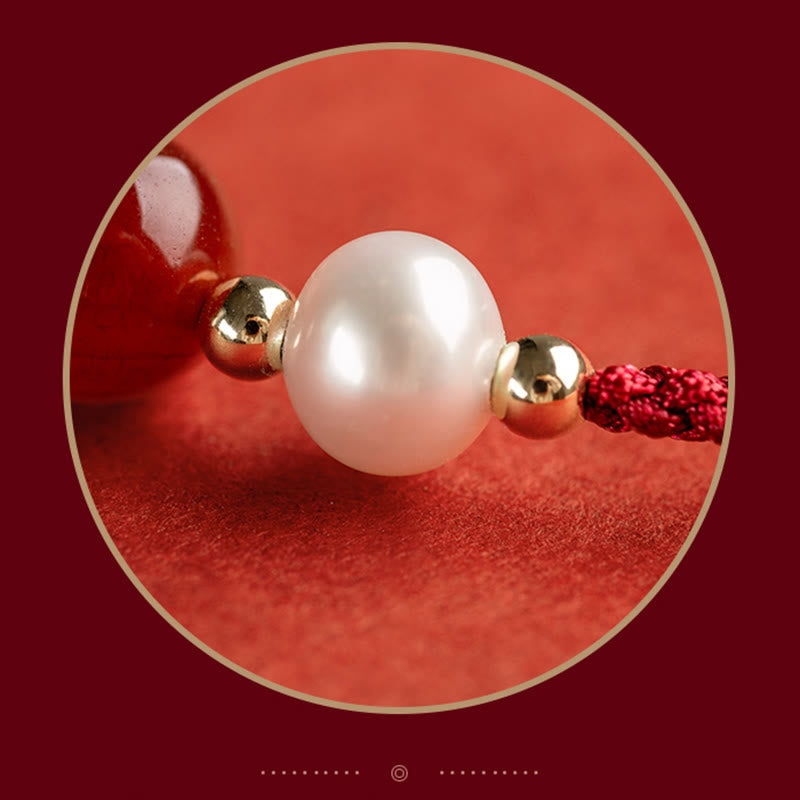 KarmaRipple's 925 Sterling Silver Good Fortune Fu Character Agate Pearl Red String Braid Bracelet p6